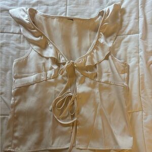 H&M Cream Ruffle Tie Blouse